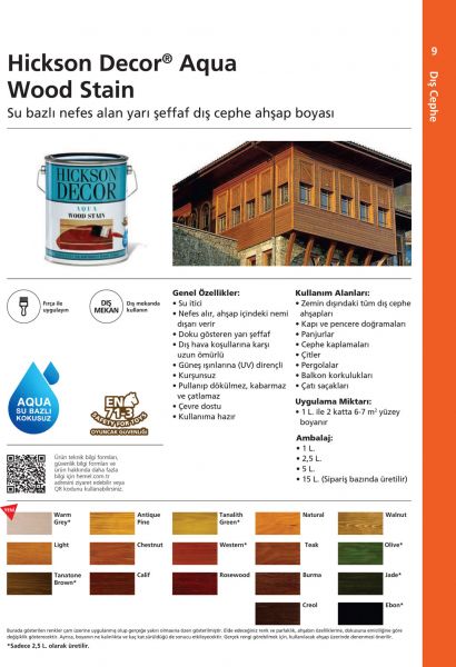 HEMEL HİCKSON DECOR SU BAZLI - AQUA RENK CİLA BİRLEŞİK DIŞ MEKAN BOYASI 1 LT