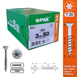 SPAX - SPAX SUNTA VİDASI 3,5 x 50 TORK HAVŞA BAŞLI WİROX KAPLAMA 500 LÜK KUTU YARIM DİŞ T20