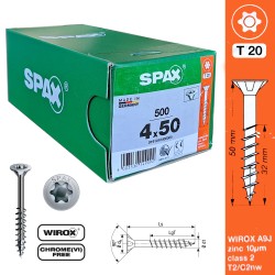 SPAX - SPAX SUNTA VİDASI 4,0 x 50 TORK HAVŞA BAŞLI WİROX KAPLAMA 500 LÜK KUTU YARIM DİŞ T20