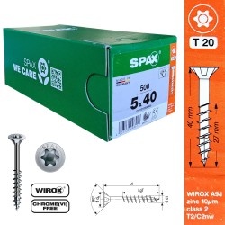 SPAX - SPAX SUNTA VİDASI 5,0 x 40 TORK HAVŞA BAŞLI WİROX KAPLAMA 500 LÜK KUTU YARIM DİŞ T20