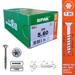 SPAX - SPAX SUNTA VİDASI 5,0 x 60 TORK HAVŞA BAŞLI WİROX KAPLAMA 500 LÜK KUTU YARIM DİŞ T20