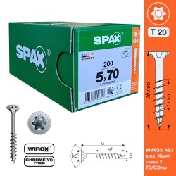 SPAX - SPAX SUNTA VİDASI 5,0 x 70 TORK HAVŞA BAŞLI WİROX KAPLAMA 200 LÜK KUTU YARIM DİŞ T20