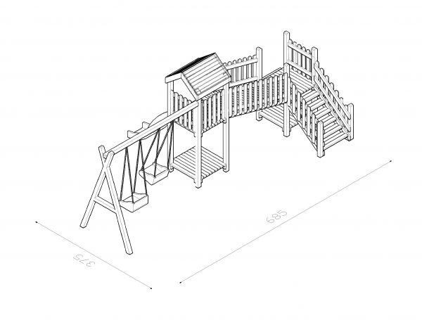 SZN Oyun Parkı İki Kuleli Çocuk Parkı OG02 685 Cm x 375 Cm x 305 Cm Emprenyeli