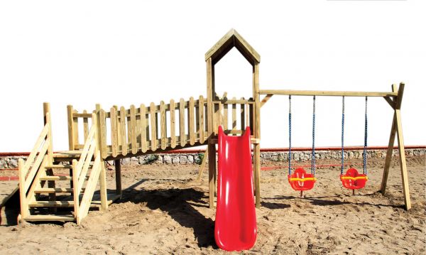 SZN Oyun Parkı İki Kuleli Çocuk Parkı OG02 685 Cm x 375 Cm x 305 Cm Emprenyeli