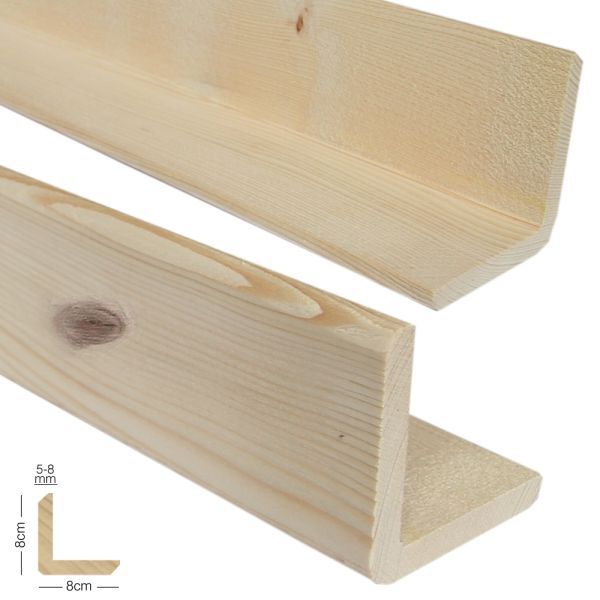 Ahşap L Profil 8,0 x 8,0 Cm LADİN RENDELİ