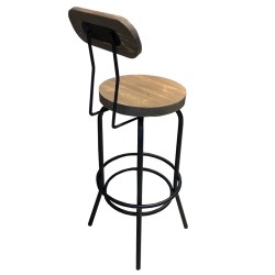 SZN Wood Bar Sandalyesi Tess Ladin Eskitme - Siyah SZN51-Teak 75cm Oturum 36x36x110cm - Thumbnail