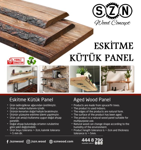 SZN Wood Eskitme Kütük Raf Ladin-Göknar 2 Kenar Sulama ( Genişlik 15-19cm Kalınlık 3cm )