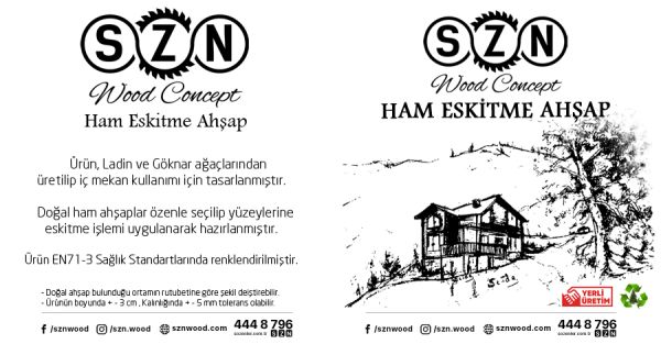 SZN Wood Ham Eskitme Ahşap 13-15cm Ladin x 15 x 2,5 Cm SZN-51-Teak +