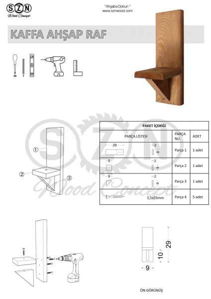 SZN Wood Kaffa Ahşap Raf Ladin-Göknar Kendin Yap 9 x 29 x 11 cm SZN51-Teak - - - -