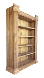 SZN Wood Kitaplık Kingo Ladin Eskitme Ağartma 130 x 45 x 200 cm Oymalı - Thumbnail