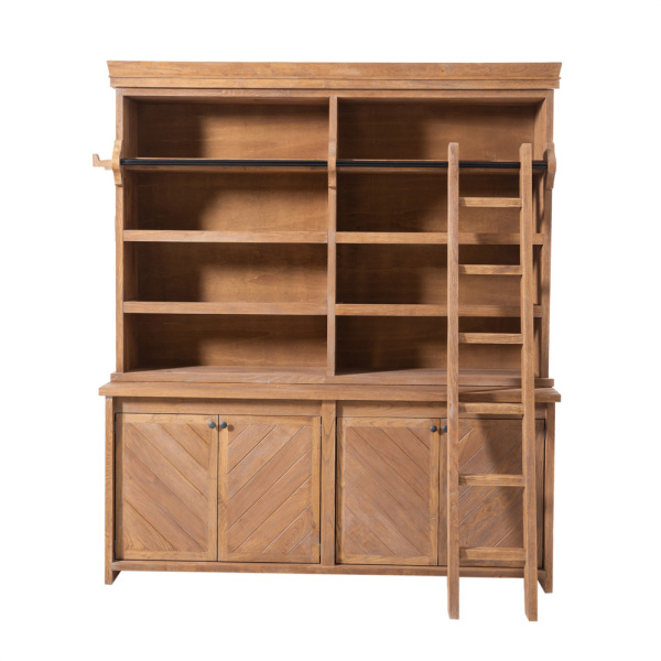 SZN Wood Kitaplık Rose Kestane Eskitme Patina 195 x 48 x 220 cm Merdivenli - 1