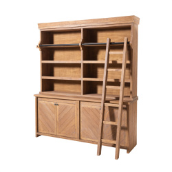 SZN Wood Kitaplık Rose Kestane Eskitme Patina 195 x 48 x 220 cm Merdivenli - 2