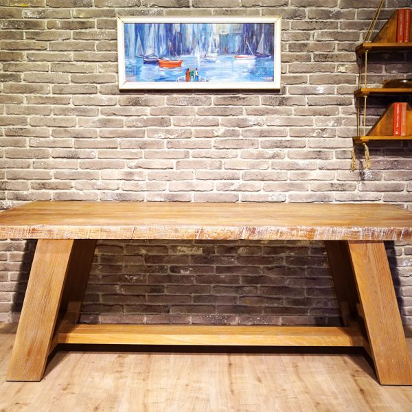 SZN Wood Masa Kestane Eskitme Holefter 4 Kenar Düz Beyaz Patina -- Ultra Mat -- 220 x 110 x 78 cm