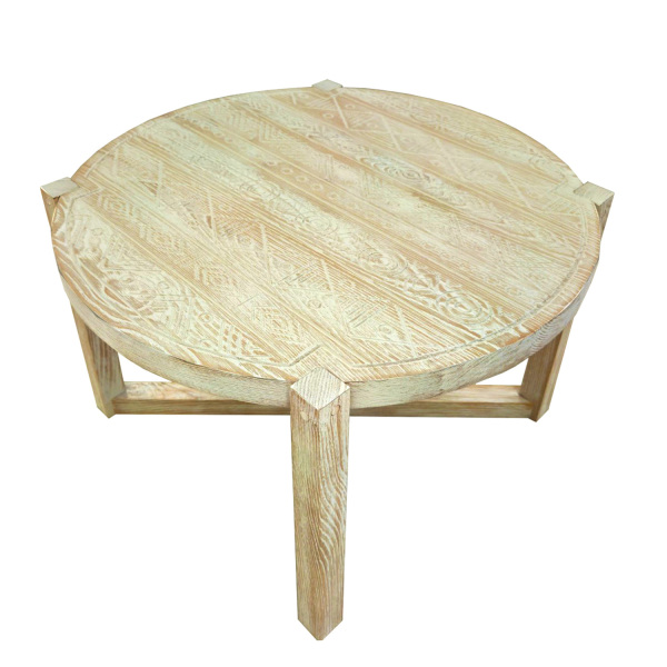 SZN Wood Orta Sehpa Jovi -- Oyma Eskitme Kestane Beyaz Patina - -- 60 x 60 x 40 cm - 2