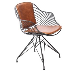 SZN Wood - SZN Wood Sandalye Stan Metal Kahve Suni Deri Siyah - 48cm Oturum 62x58x82cm