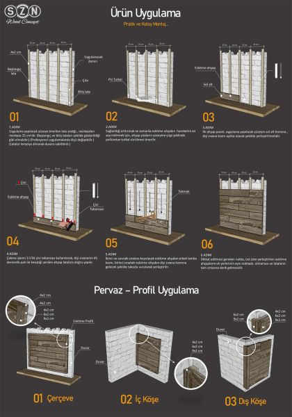 SZN Wood Testere İzli Ahşap Lambri Pahlı Düz Ladin x 14 x 2,0 Cm SZN-51-Teak +