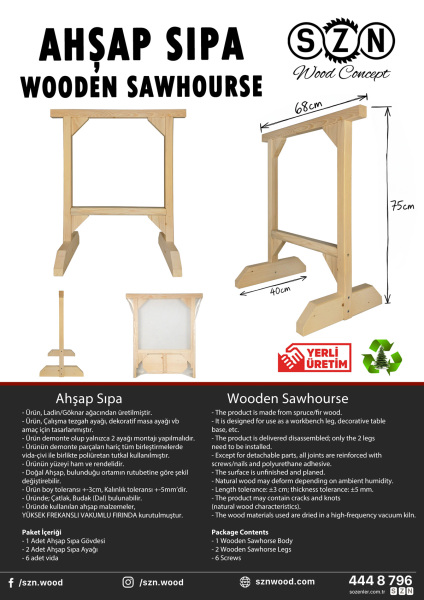 SZN Wood Tezgah Ayağı Ahşap Sıpa Ladin 75 68 40 Ham TEK   - 6