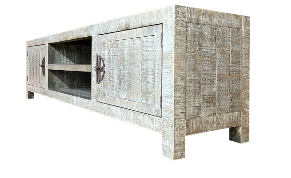 SZN Wood Tv Ünitesi Ganita Ladin Testere İzli Patina 195 x 45 x 56 cm Düz Kapak