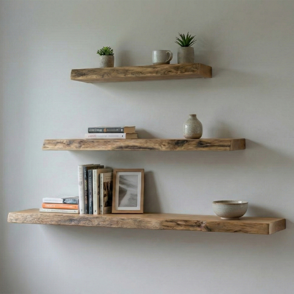 SZN Wood Uçan Raf Eskitme Kütük Ladin-Göknar 1 Kenar Sulama 100x15-19x3cm Gizli Bağlantı SZN51-Teak -- -- -- + - 8