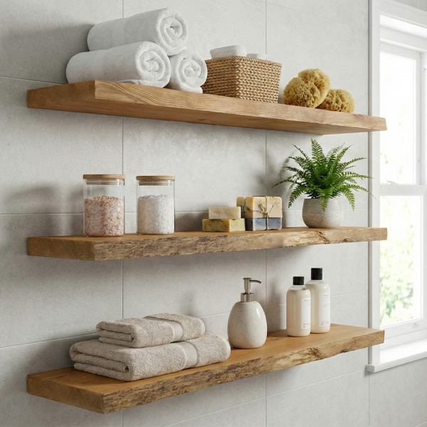 SZN Wood Uçan Raf Eskitme Kütük Ladin-Göknar 1 Kenar Sulama 100x15-19x3cm Gizli Bağlantı SZN51-Teak -- -- -- + - 10