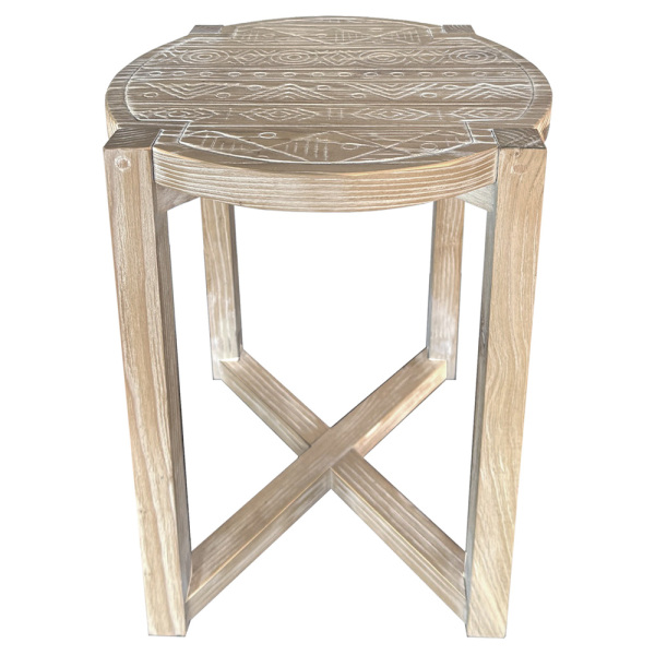 SZN Wood Yan Sehpa Jovi -- Oyma Eskitme Kestane Beyaz Patina - -- 40 x 40 x 55 cm - 1