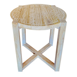 SZN Wood Yan Sehpa Jovi -- Oyma Eskitme Kestane Beyaz Patina - -- 40 x 40 x 55 cm - 3