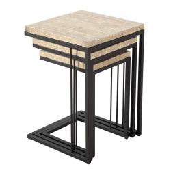 SZN Wood Zigon Sehpa Ganita Siyah Testere İzli Ladin Patina - Üçlü 44 x 44 x 63 cm - SZN Wood