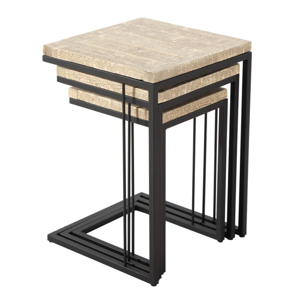 SZN Wood Zigon Sehpa Ganita Siyah Testere İzli Ladin Patina - Üçlü 44 x 44 x 63 cm - 1