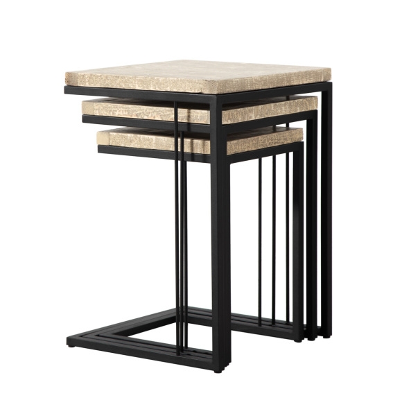 SZN Wood Zigon Sehpa Ganita Siyah Testere İzli Ladin Patina - Üçlü 44 x 44 x 63 cm - 2